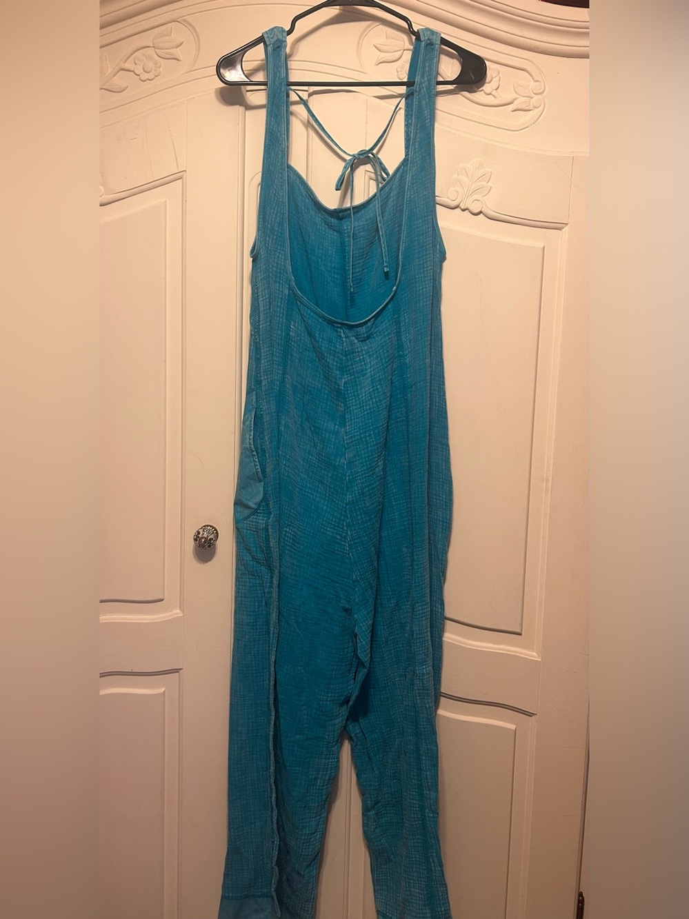 Zenana Outfitters Turquoise Strappy Wide-Leg Jumpsuit PTP 19 L 56 - Picture 2 of 4